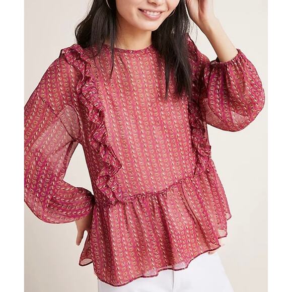 MISA Campania Ruffled Sheer Silk Blouse Small S - Picture 1 of 12